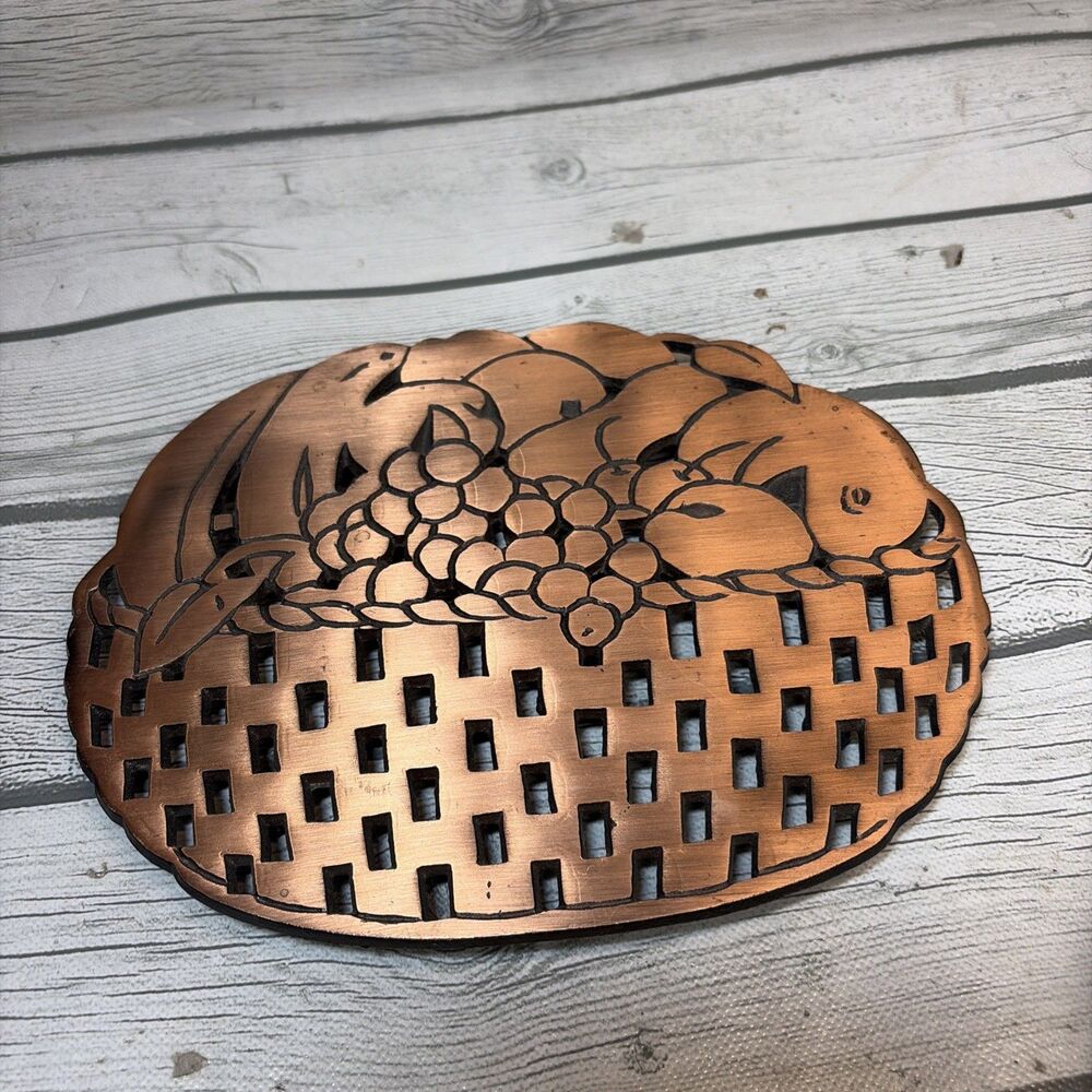 Vintage Old Dutch Design Copper Trivet Brass Metal Pot Holder Wall Fruit Basket